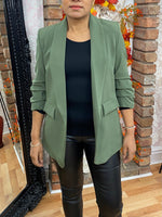 Load image into Gallery viewer, MIMI RUCHED SLEEVED BLAZER-KHAKI-
