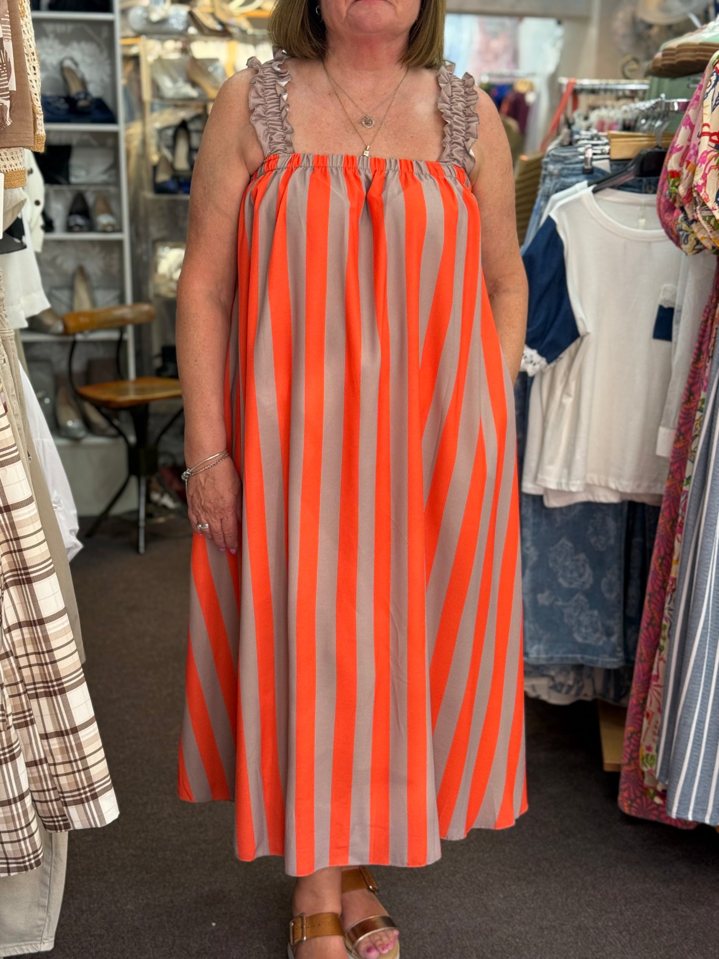 BONNIE- TIE BACK STRIPE OVERSIZED MAXI DRESS