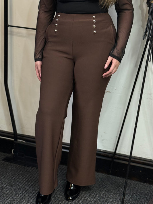 MILA-MWBASIC BUTTONS  TROUSER-BROWN