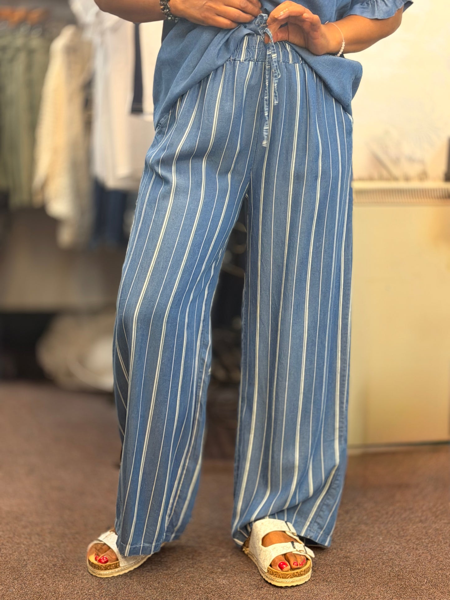 LILIAN- DENIM LOOK STRIPE TRS
