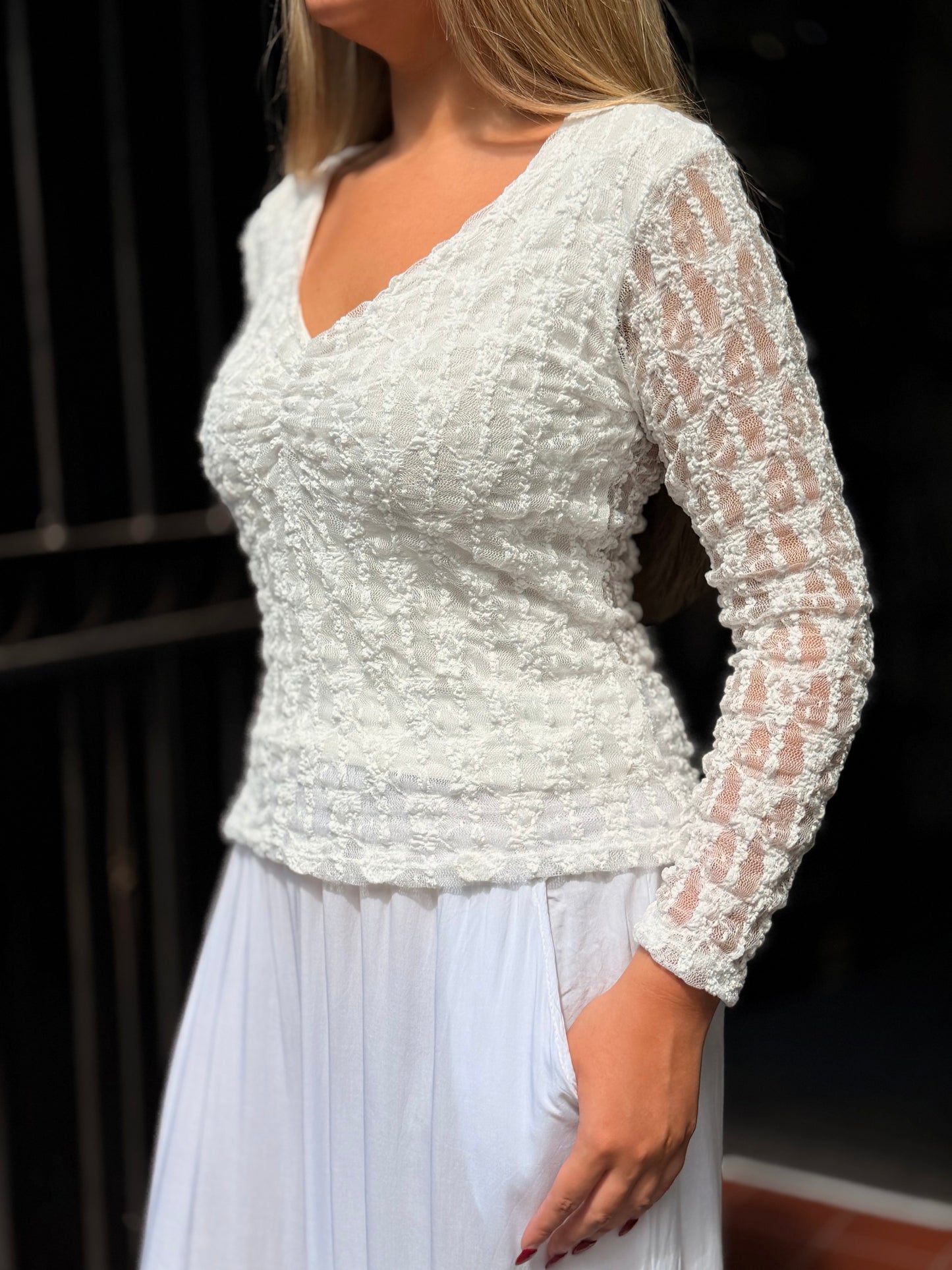 RIA-LACE MESH V/NECK