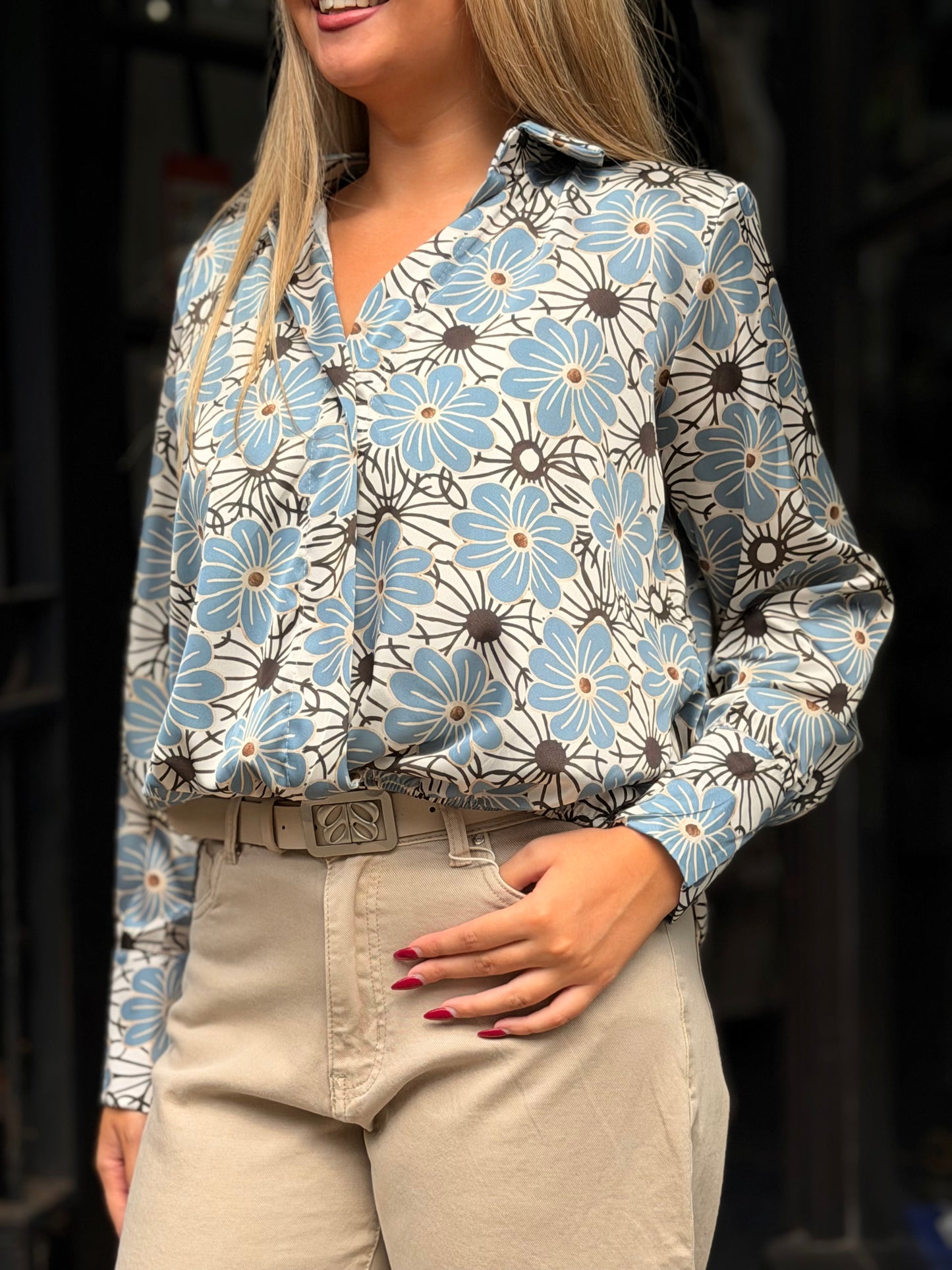 LAURA-SATIN FLOWER SHIRT TOP
