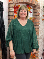 Load image into Gallery viewer, CURVY COLLECTION -SEQUIN BALLOON SLEEVE TOP- PARTY SALE now
