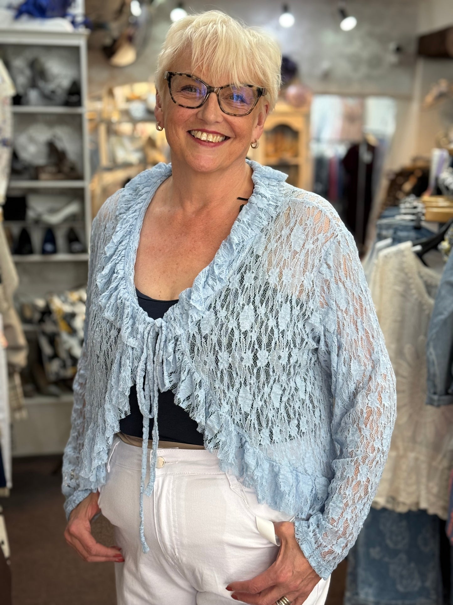 TEMPEST- LACE FRILL TIE SHRUG