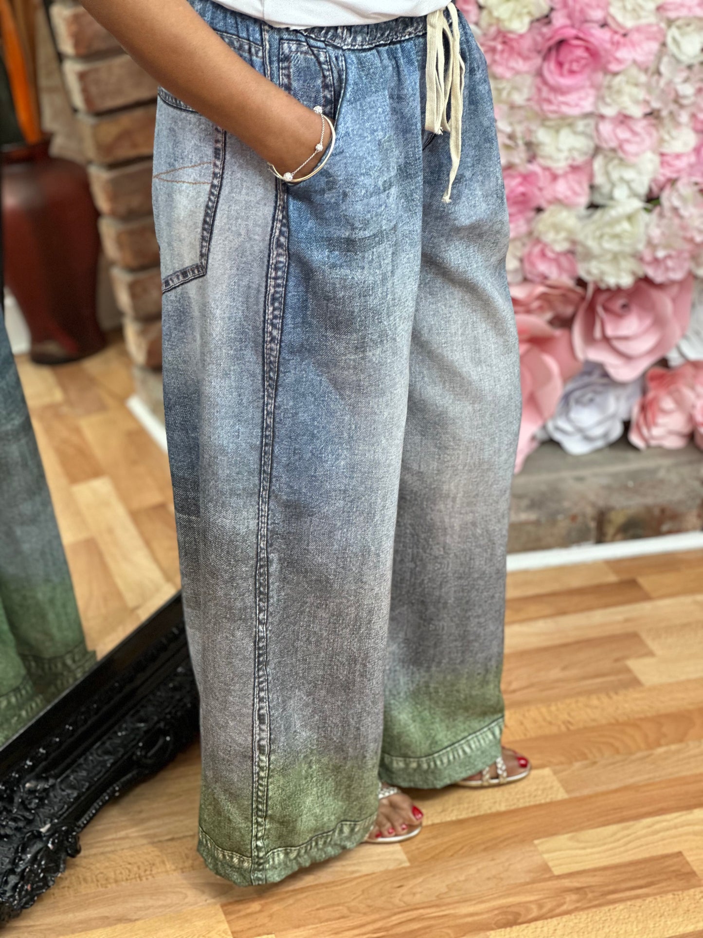 DENIM LOOK PRINT TROUSERS - SALE♥️