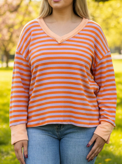 PHEONIX- KNITTED STRIPE VTRIM TOP #SunshineSALE