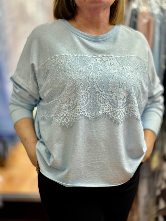 ROBYN-LACE FRONT L/S TEE TOP
