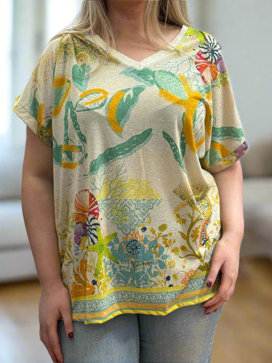 PALOMA - JULES SHIMMER JERSEY PRINT TOP
