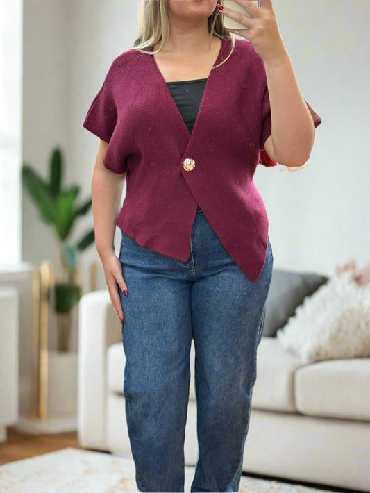 NIA-ASSTMETRIC 1 BUTTON SHRUG KNIT