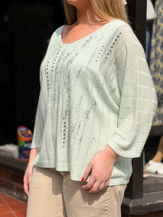 FRENCHIE-V SPARKLE L/WEIGHT KNIT TOP #EndOfSeasonSale
