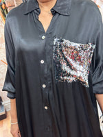 Load image into Gallery viewer, SATIN SEQUIN POCKET SHIRT -
