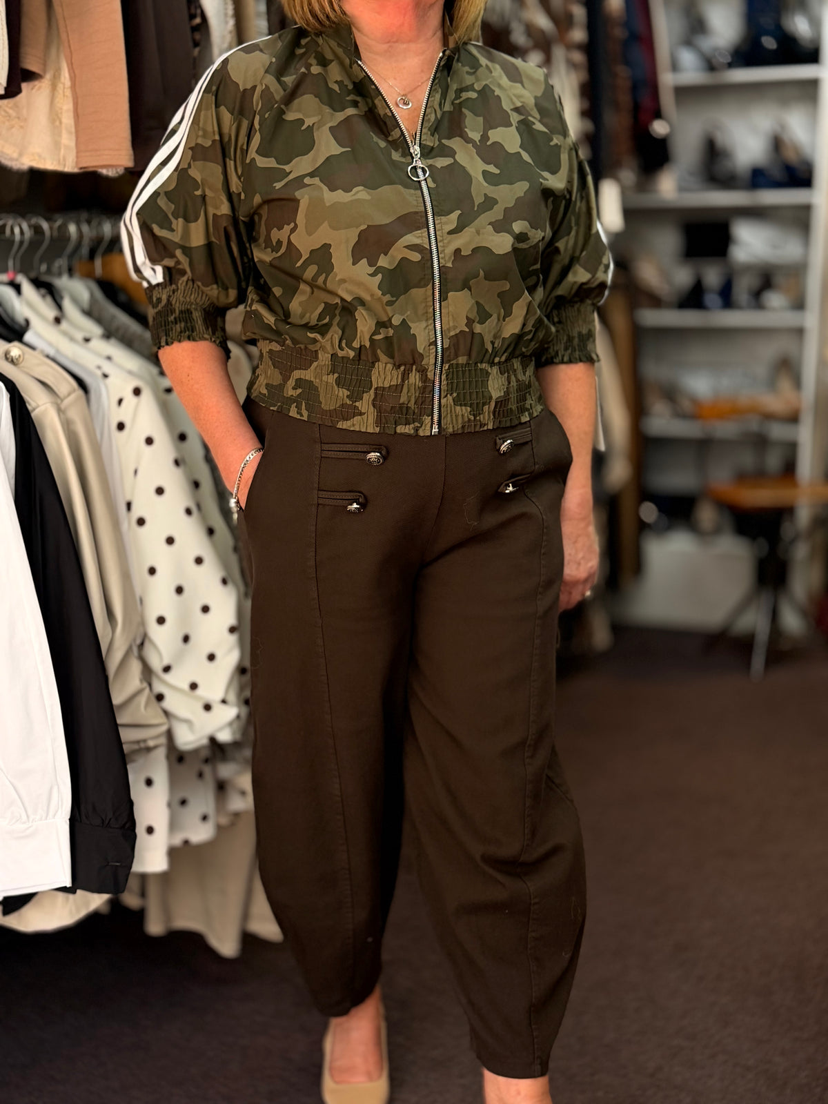 SAGE- SIDE STRIPE CAMO BOMBER JACKET fits 8-14/16