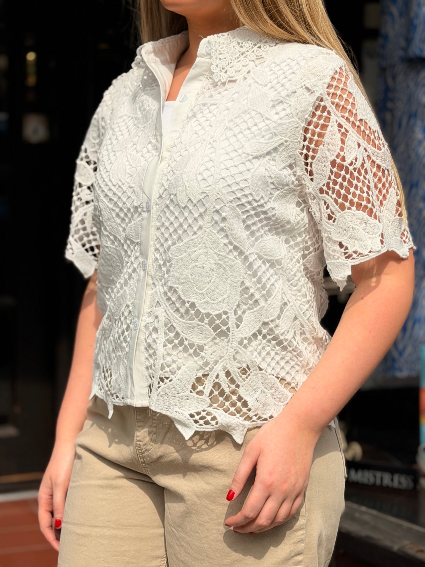 KENDAL-CROCHET SHIRT SHORT SLEEVED