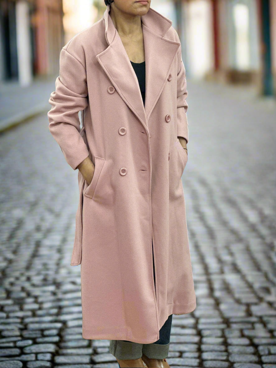 LARA- D/B BELTED COAT- DUSTY PINK