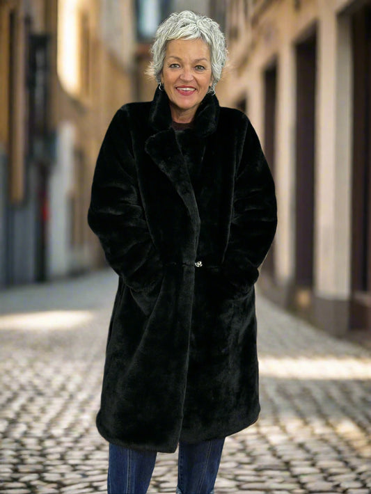 MELENIE -FAUX FUR  FRONT POCKET COAT