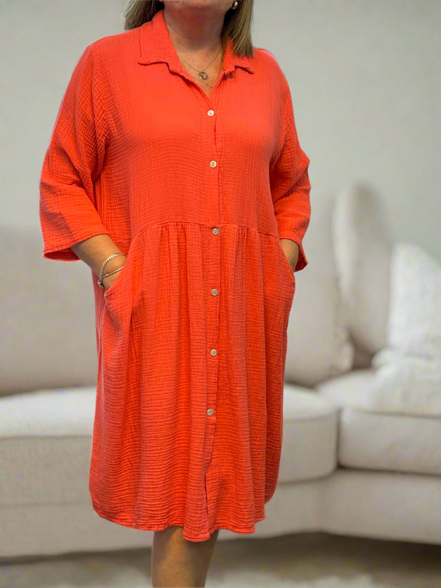 DAKOTA- WAFFLE CHEESECLOTH SHIRT DRESS #SALE