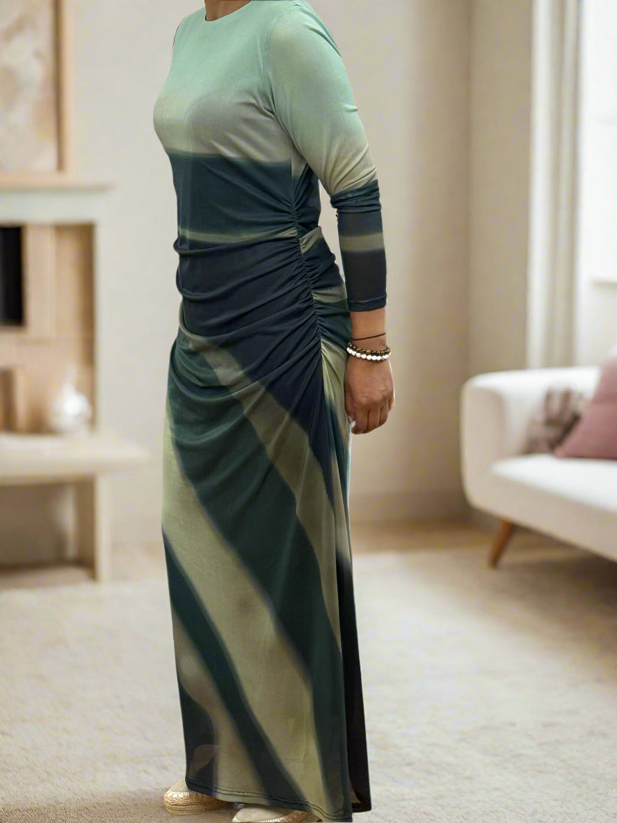 LILA-LONG SLV SIDE RUCHED DRESS