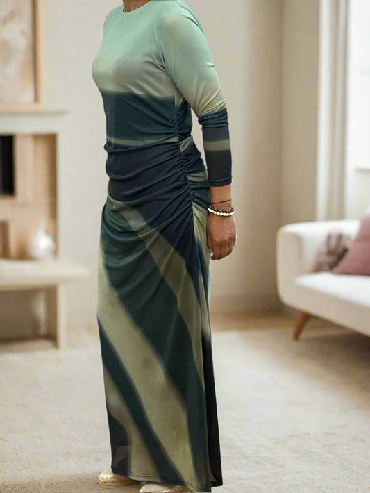 LILA-LONG SLV SIDE RUCHED DRESS