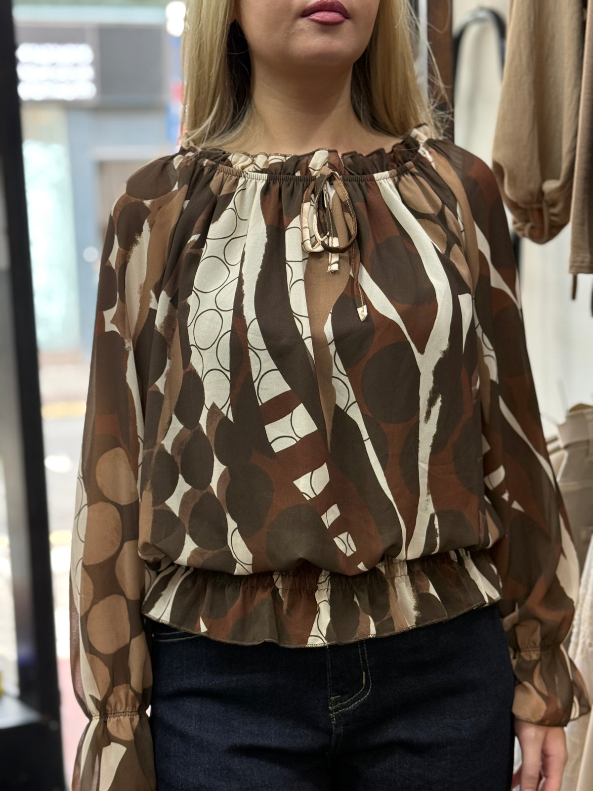 JODY-CHIFFON FRILL HEM BARDOT TOP
