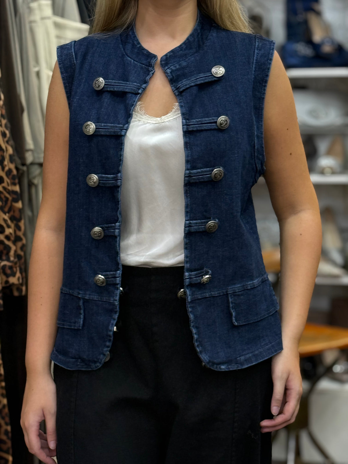 JESSIE-MILITARY DENIM WAISTCOAT