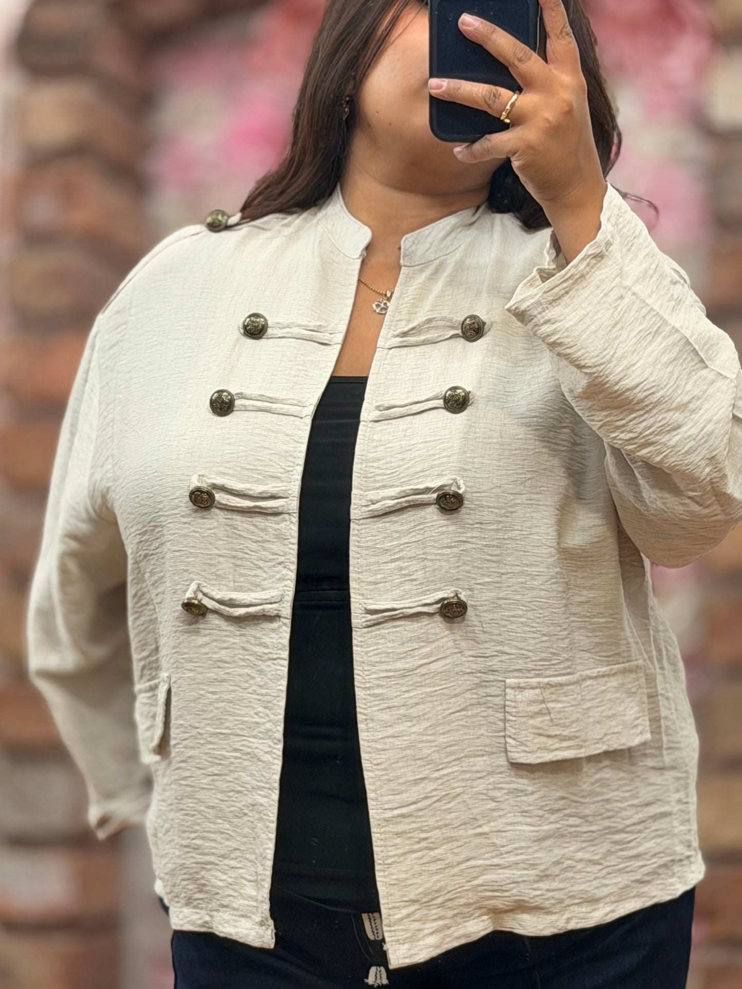 HARLOW-LINEN LOOK MILITARY JACKET