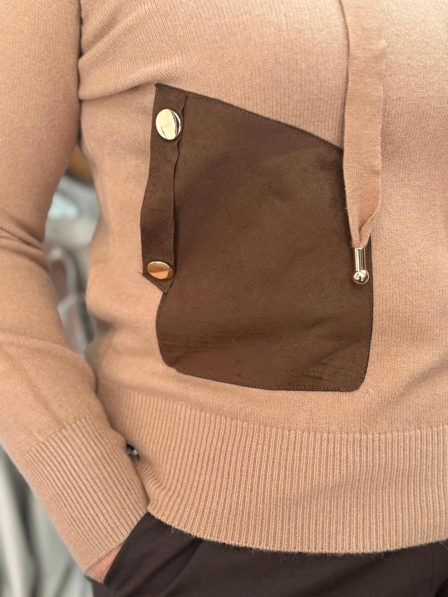 JANIS-PATCH POCKET FINE KNIT HOODIE