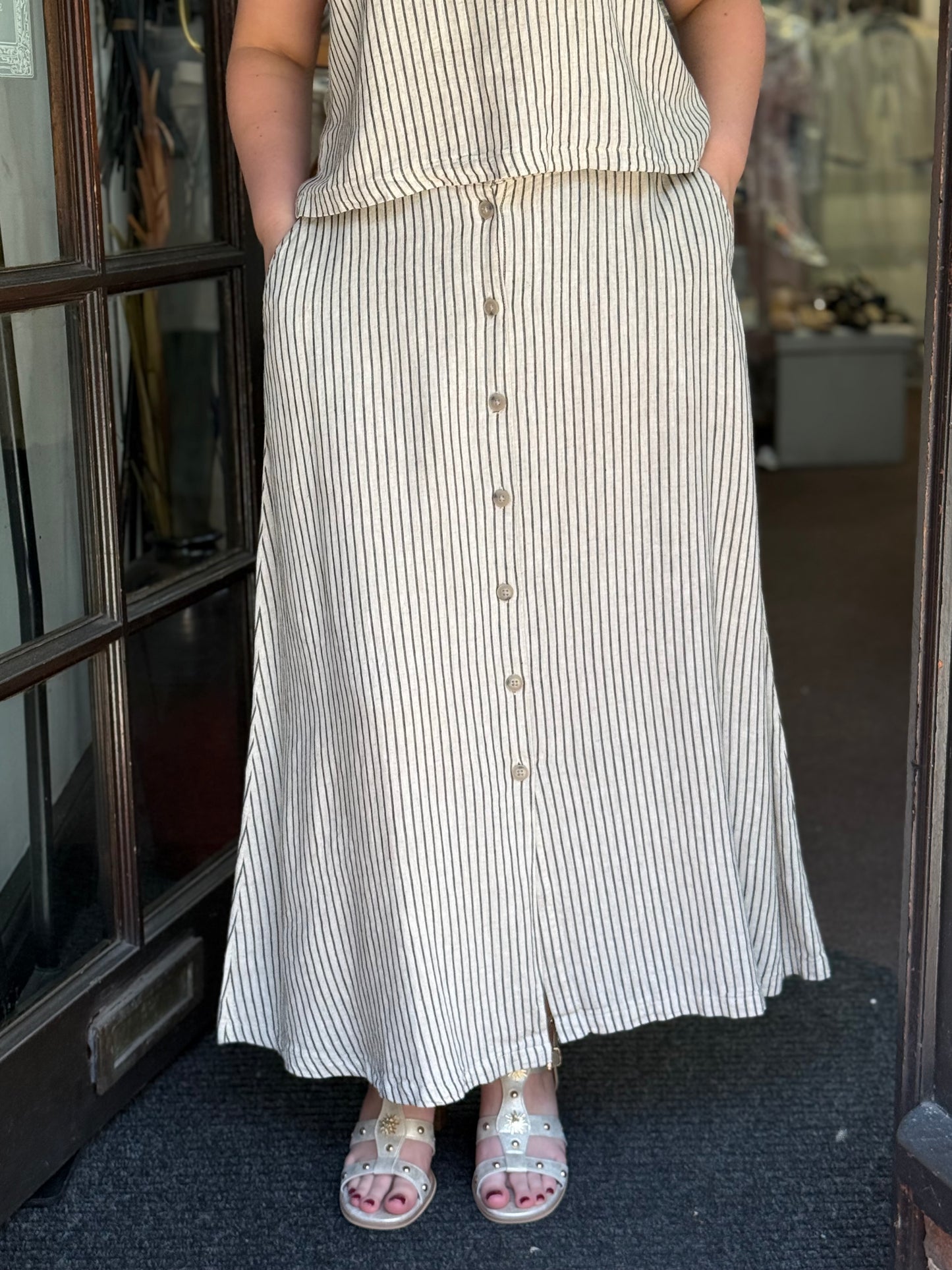 BYOUNG-FALLAKA STRIPE BUTTON SKIRT-CO-ORD