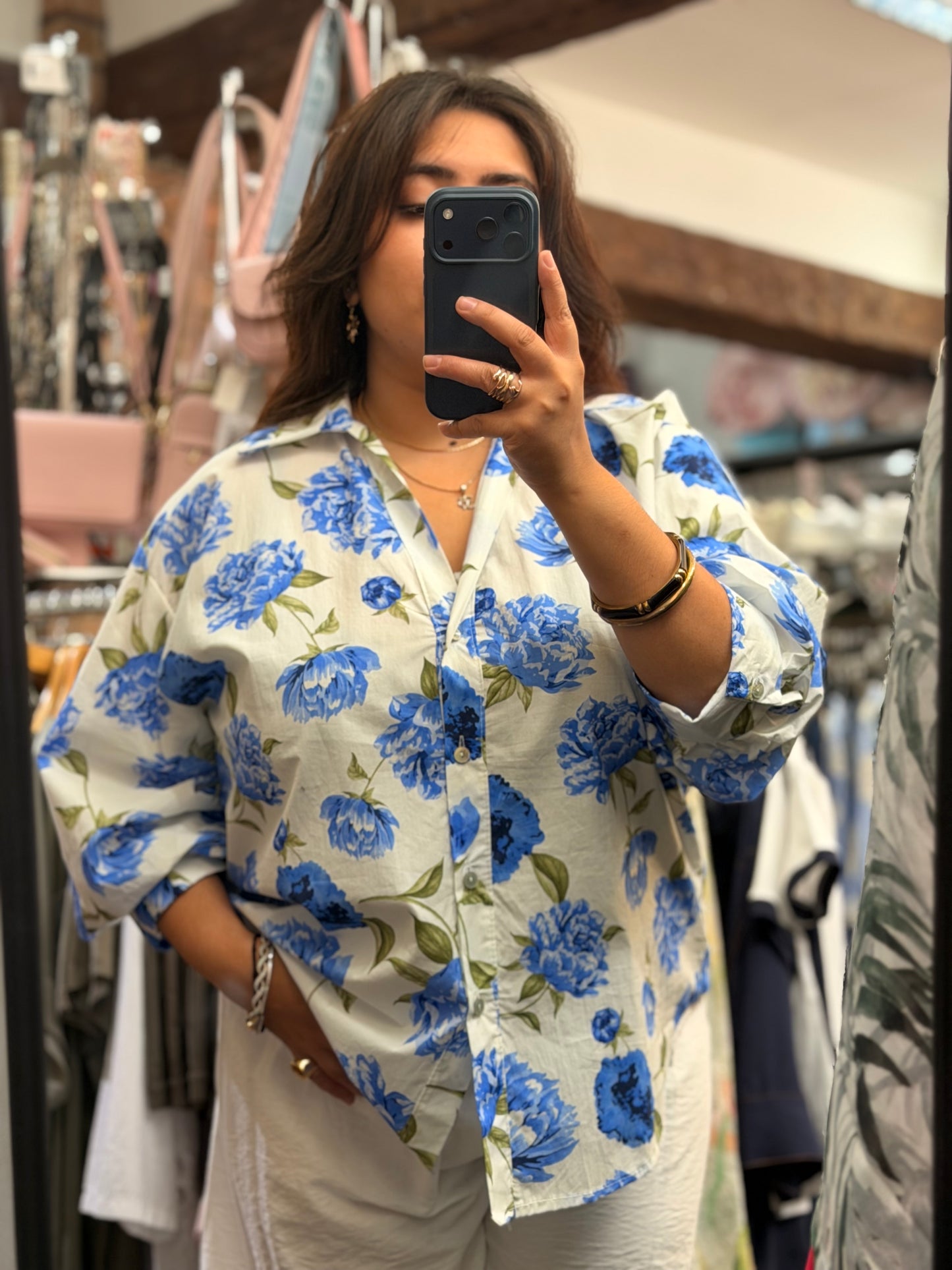 FORLI- ZETA BLUE FLOWER SHIRT