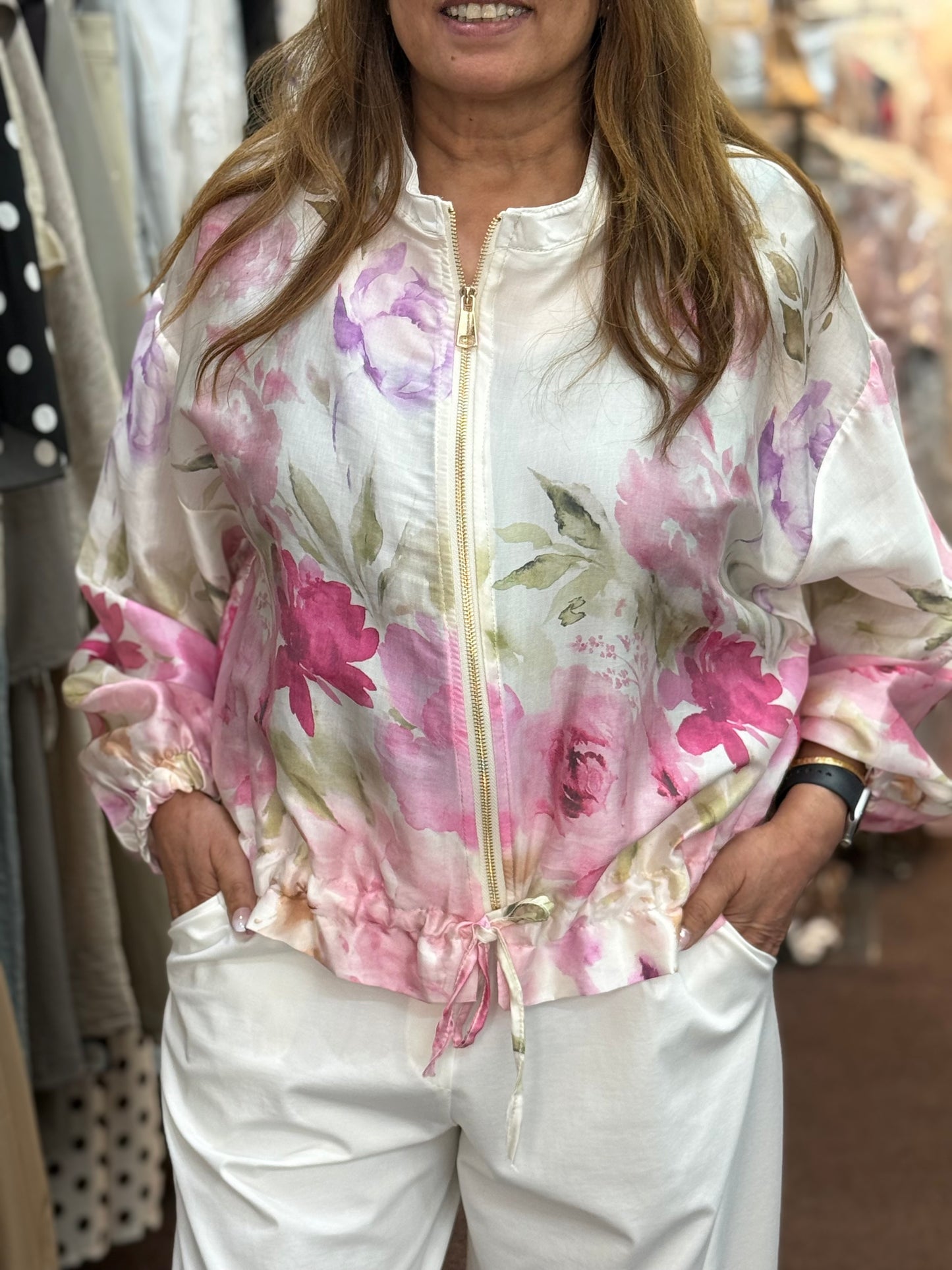 BARI- O/S IVEY SILKY FLORAL BLOUSON JKT
