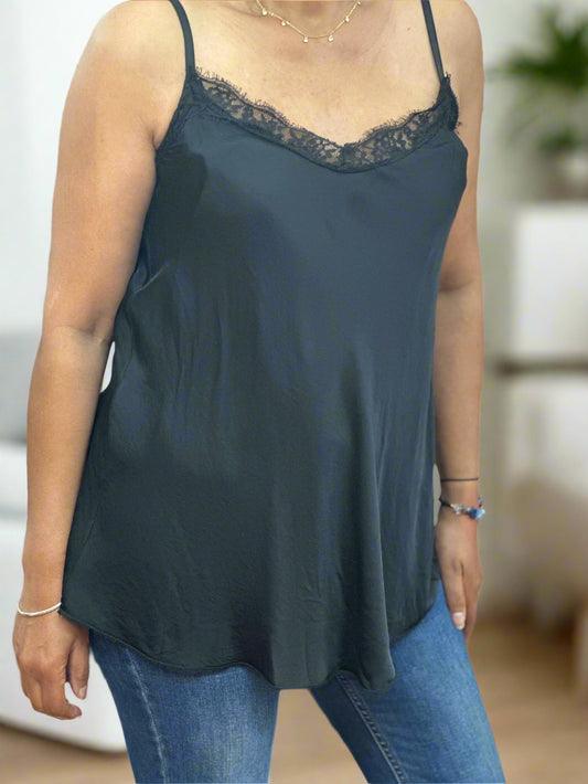 MILAN - SATIN LACE NECK TRIM CAMI