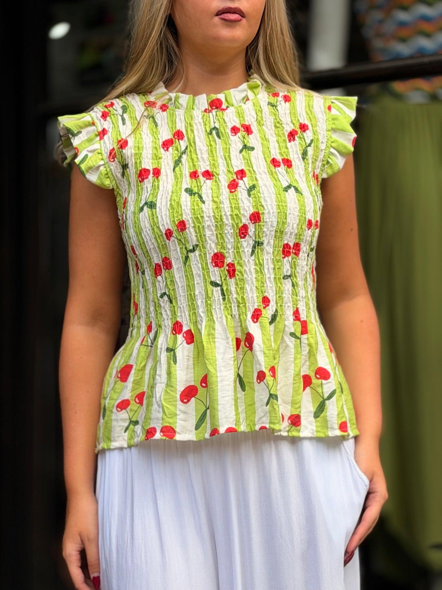 PHOEBE-PRINTED SHEERING TOP