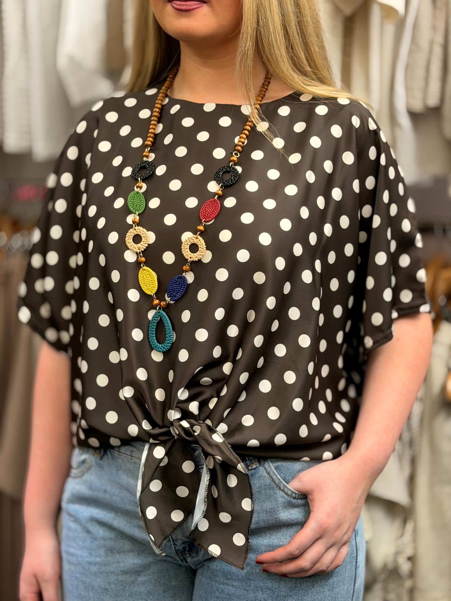 BRYONY- POLKA DOT TIE TOP