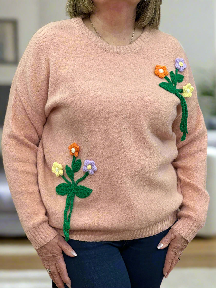 ELLY- KNITED FLOWER APPLIQUE JUMPER - #PAYDAY SAVING