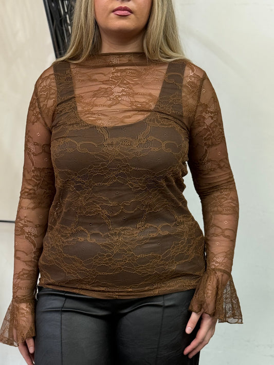 TANYA-LACE FRILL CUFF TOP