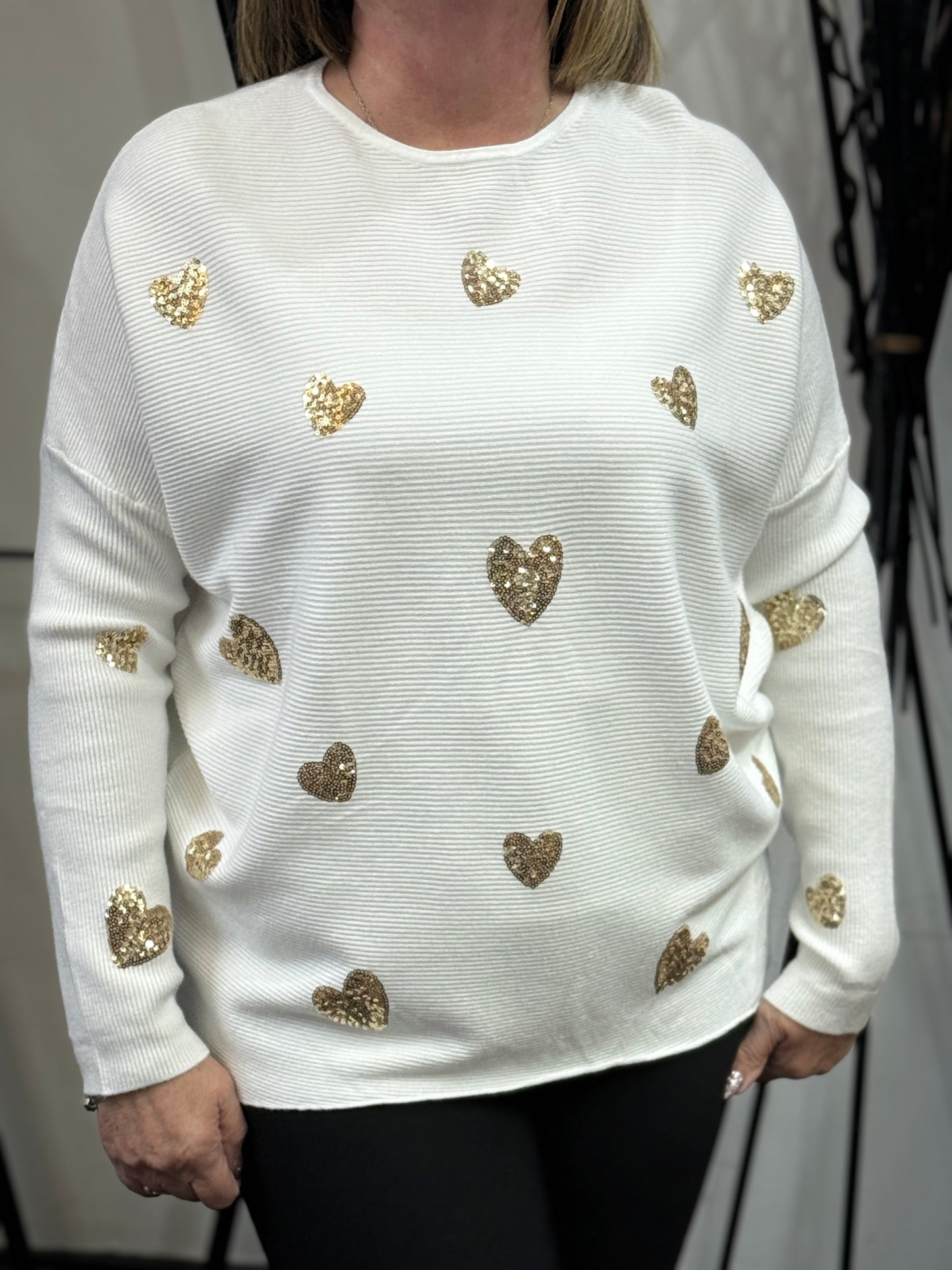 KENSO-O/S SEQUIN HEART RIB JUMPER-