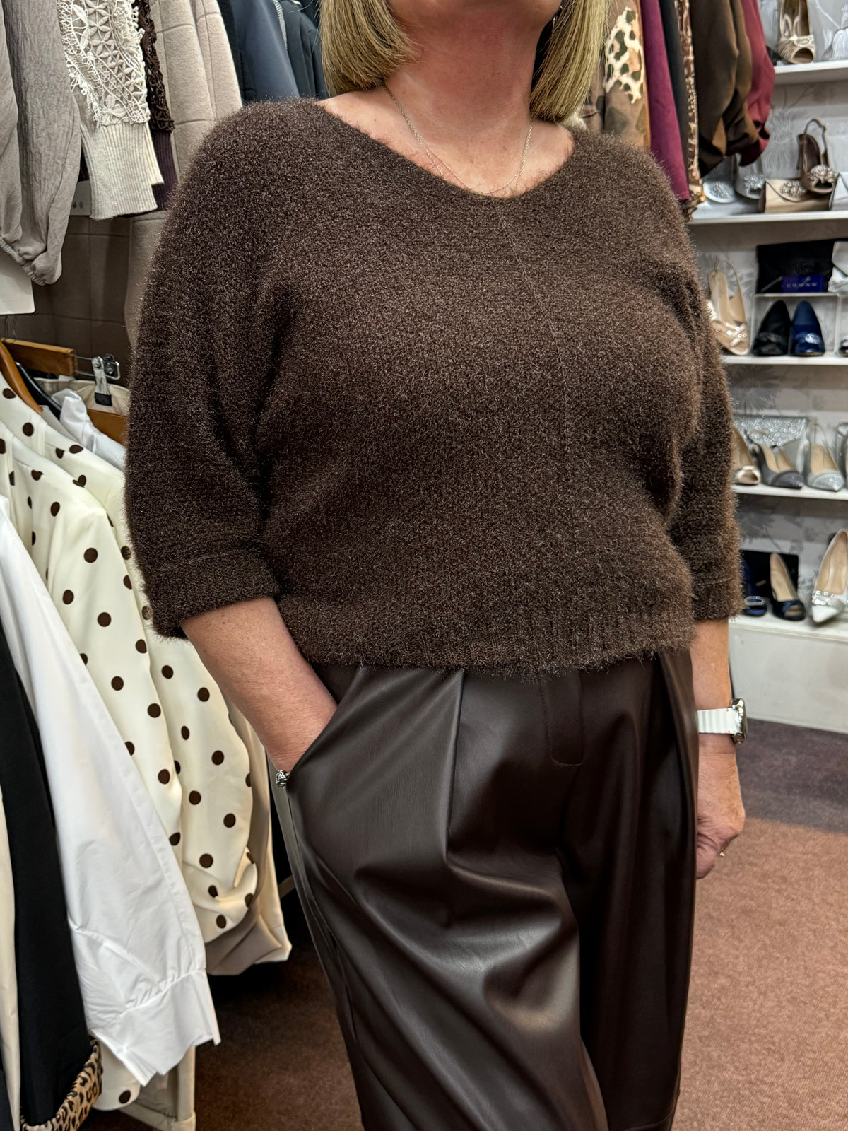 CARI - EYELASH V NECK JUMPER