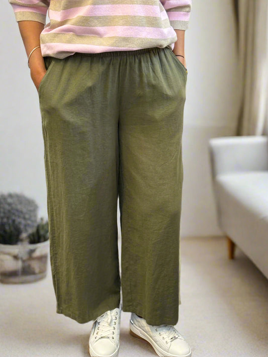 BYOUNG-FALAKKA LINEN PLAIN CROP PANTS-