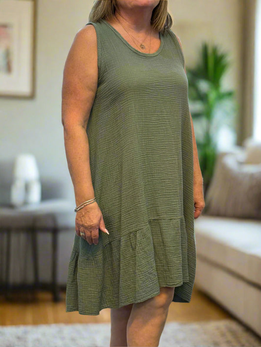 GABY- CHEESECLOTH COTTON S/L FRILL DRESS