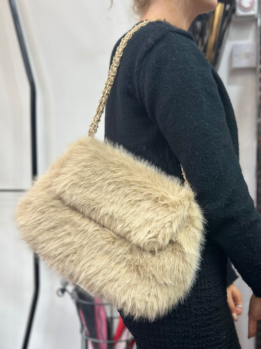 ROSA CHAIN STRAP LARGE FAUX FUR SHOULDER BAG