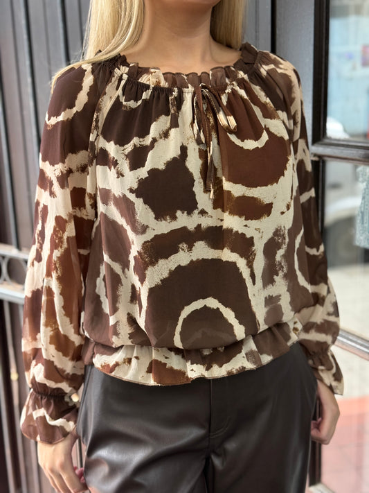 JODY-CHIFFON FRILL HEM BARDOT TOP