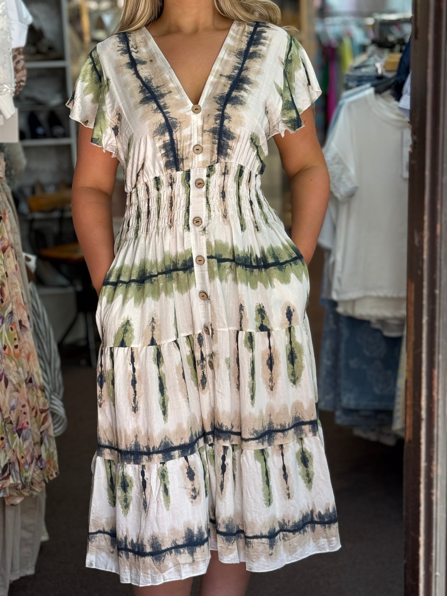 KATIE-V/NECK MIDI DRESS