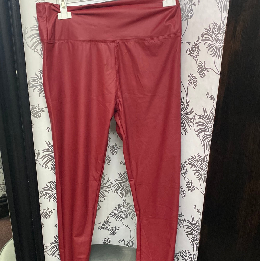 SANDY CURVE PU Leggings- BURGUNDY RED - BLACK FRIDAY