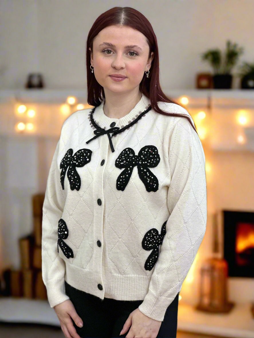 SAFFIE -BOW APPLIQUE CARDI -  #YearEndSale 25%