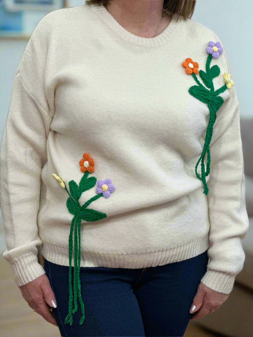 ELLY- KNITED FLOWER APPLIQUE JUMPER - #PAYDAY SAVING