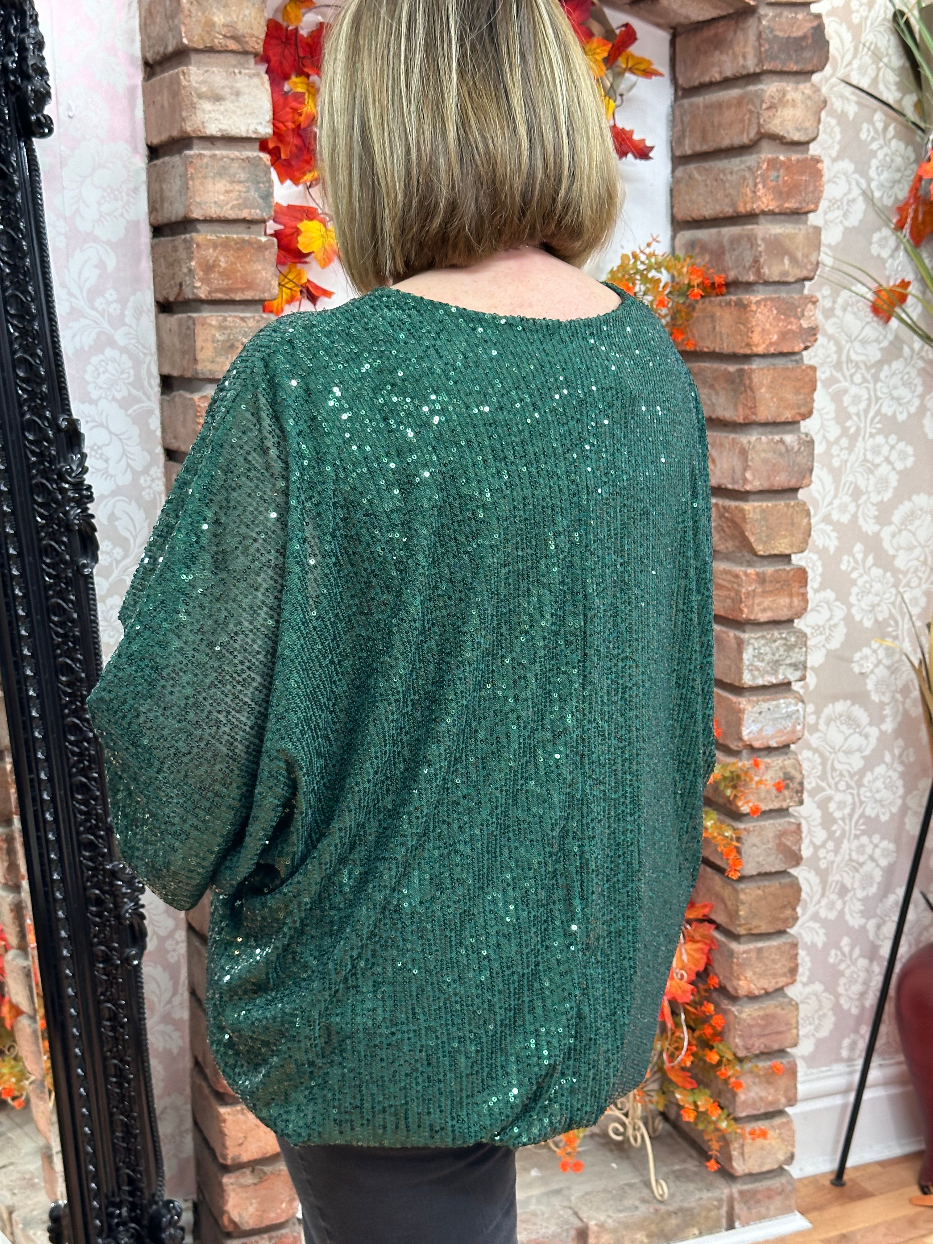 CURVY COLLECTION -SEQUIN BALLOON SLEEVE TOP- PARTY SALE now