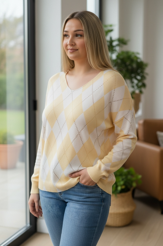 APRIL-MWBASIC ARGYLE KNIT TOP #SunshineSALE