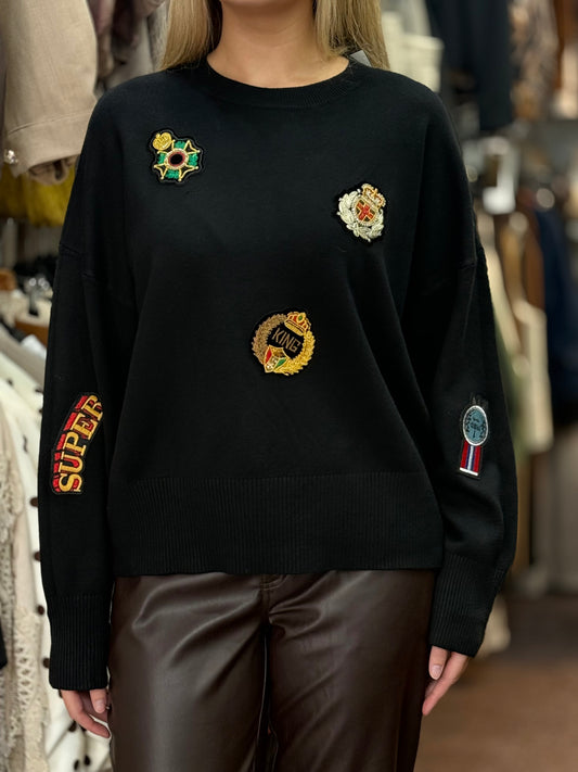 REUBEN-PATCHWORK FINE KNIT JUMPER