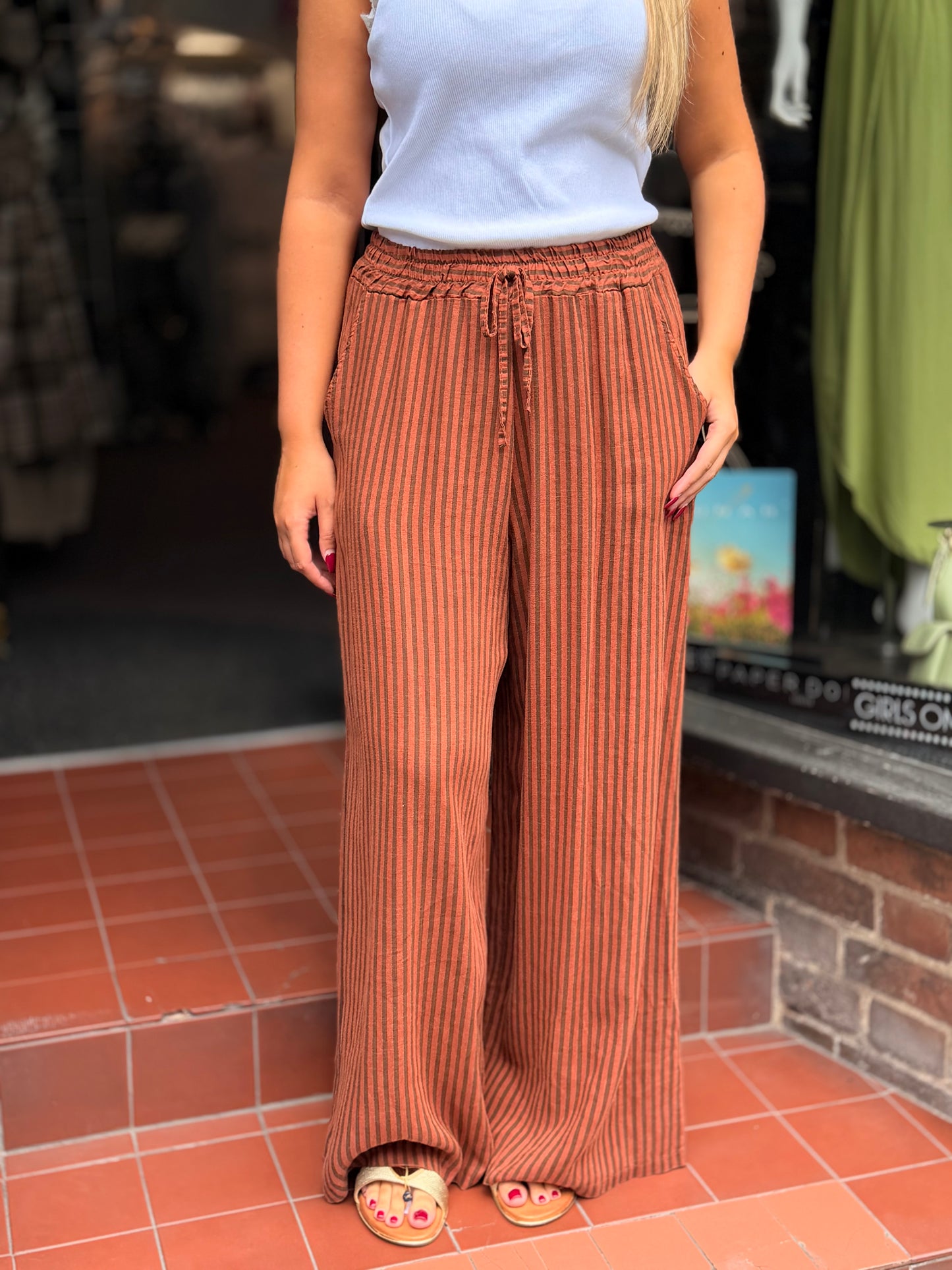 HENLEY-MARI PINSTRIPE LINEN TROUSER