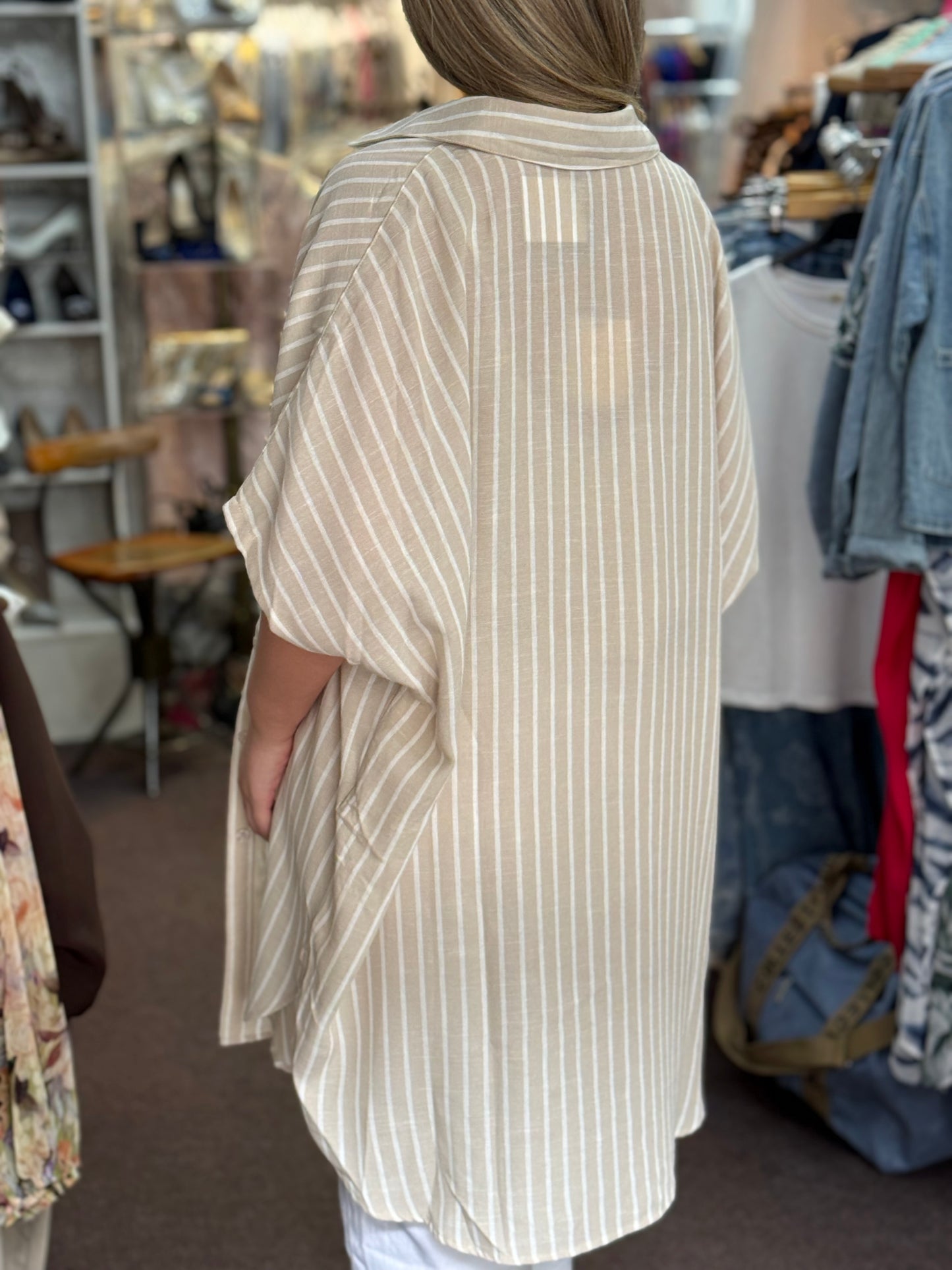 LYDIA- PIN STRIPE O/S TUNIC SHIRT-