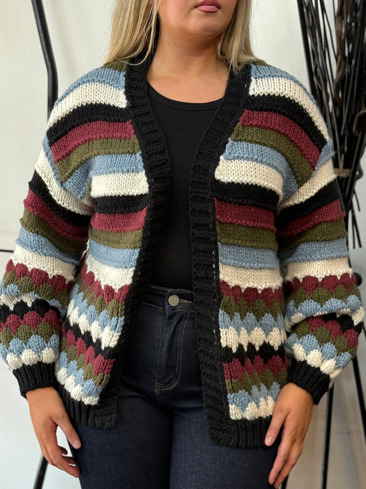 RINA-HAND KNIT MULTI STRIPE CARDI